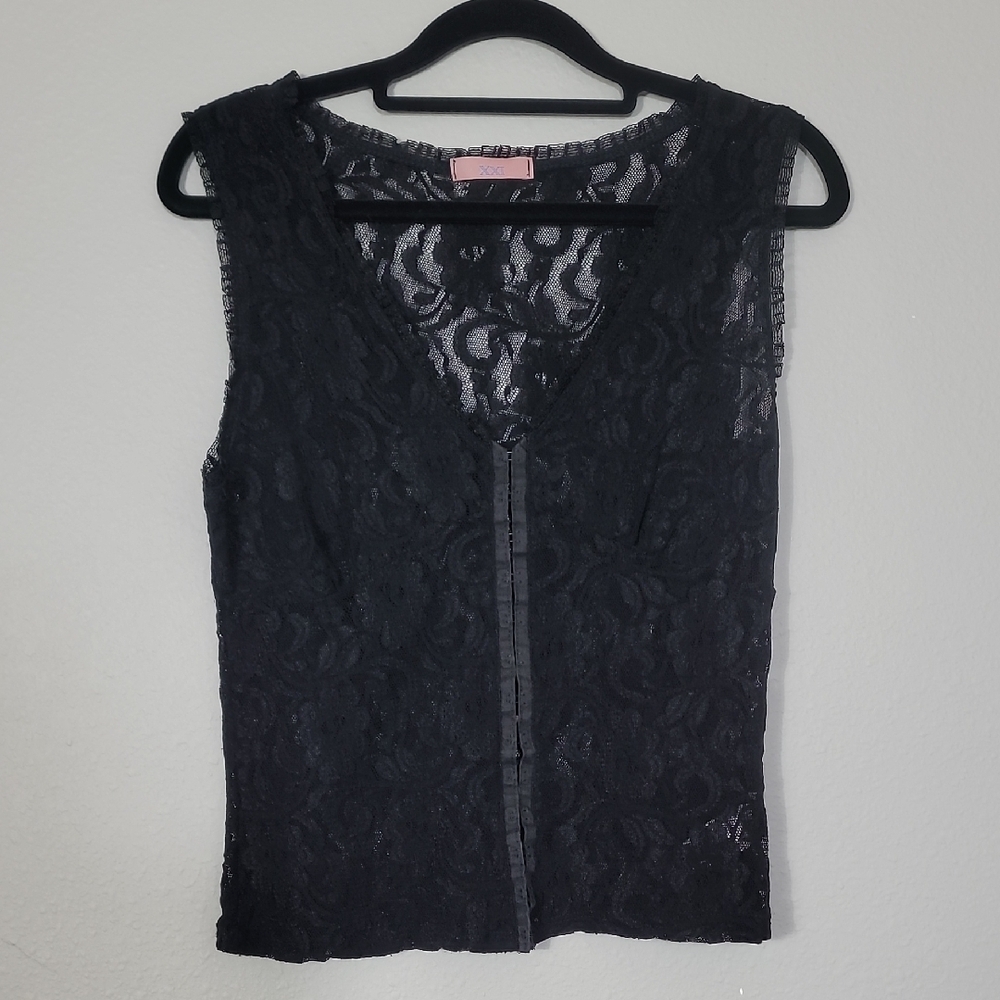Y2K XXI Lace Corset Sleeveless Top Size L Black Whimsigoth  Hook Eye Layering